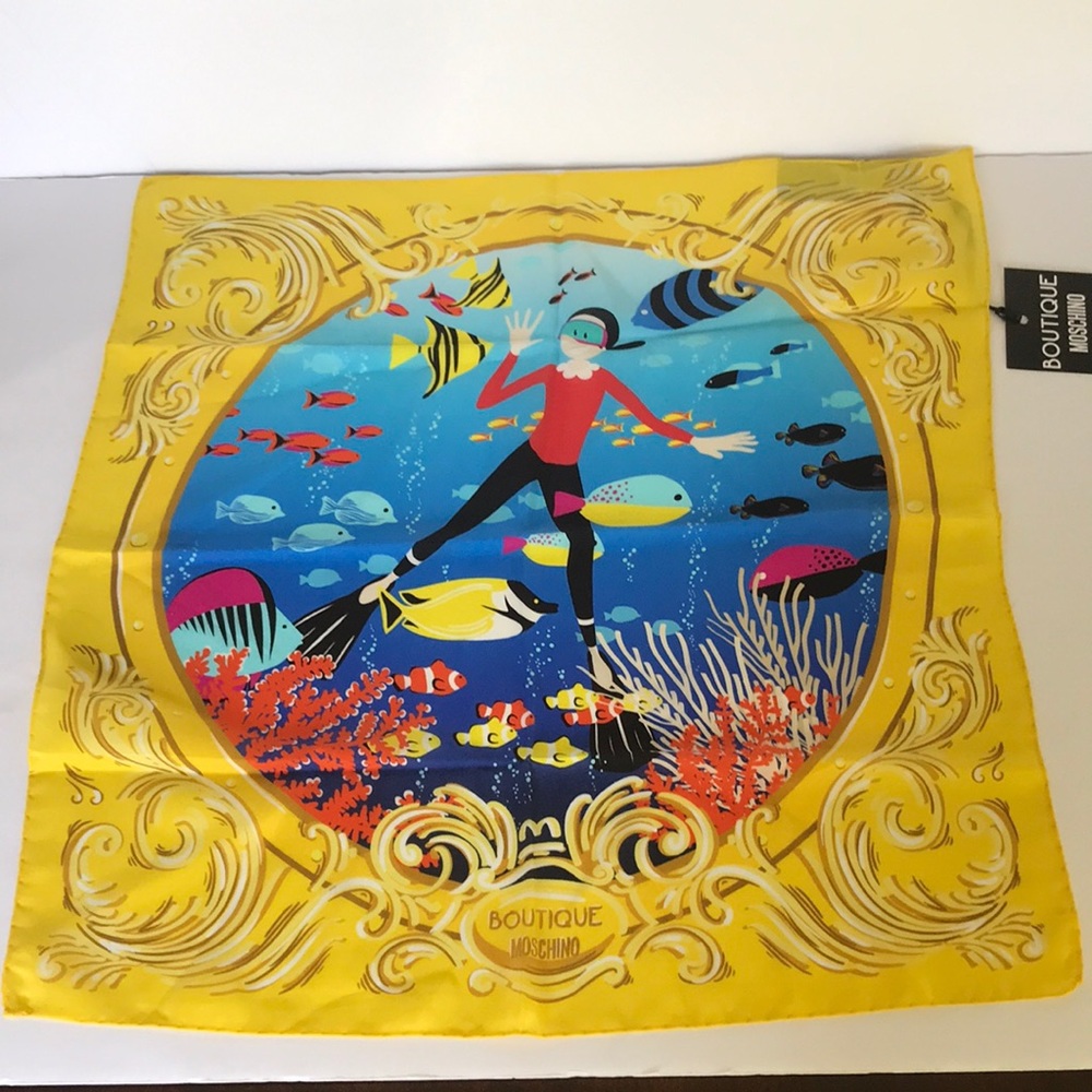 Boutique Moschino Olive Oyl Snorkeling Silk Scarf NWT